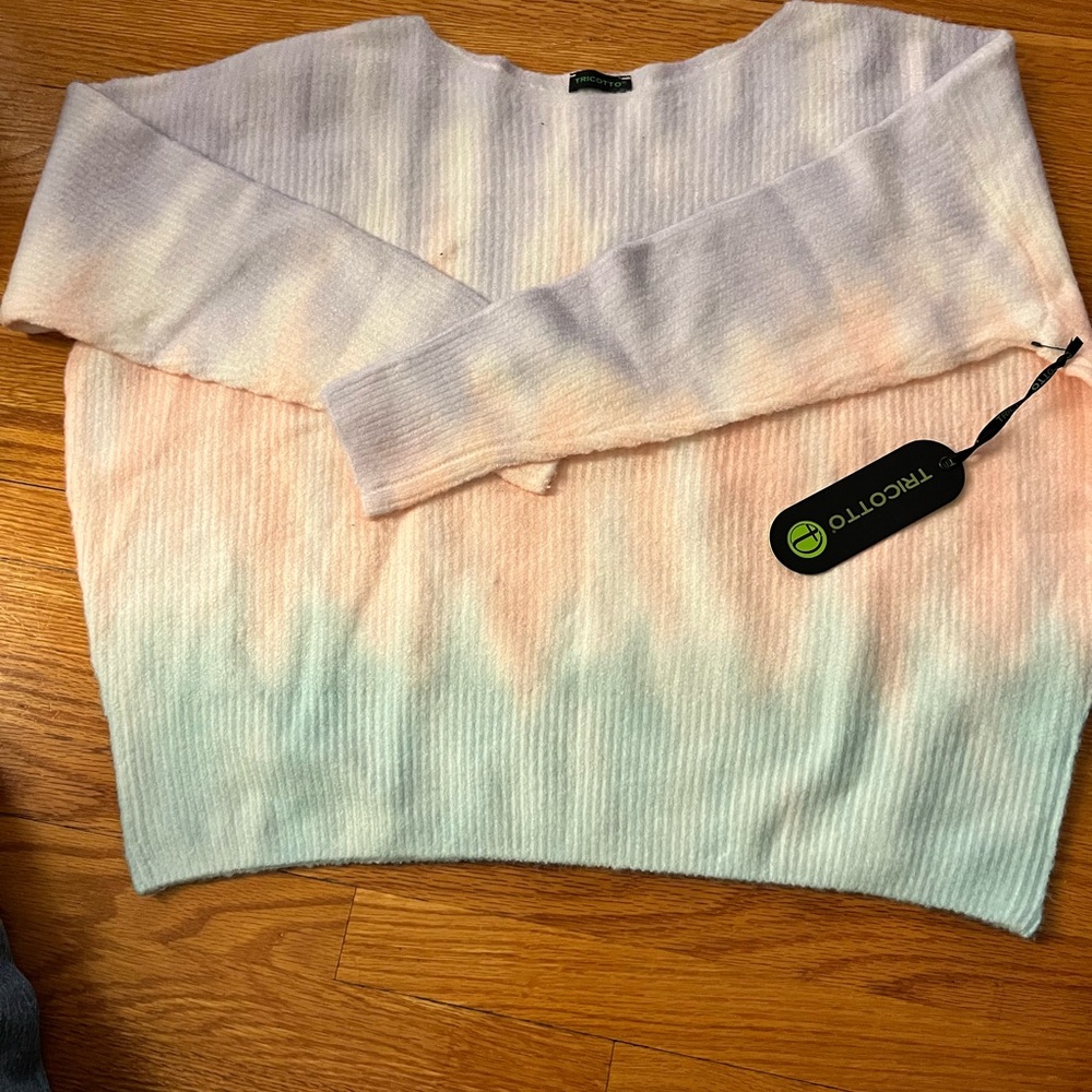 Tricotto Pink and Blue Crew Neck Sweater